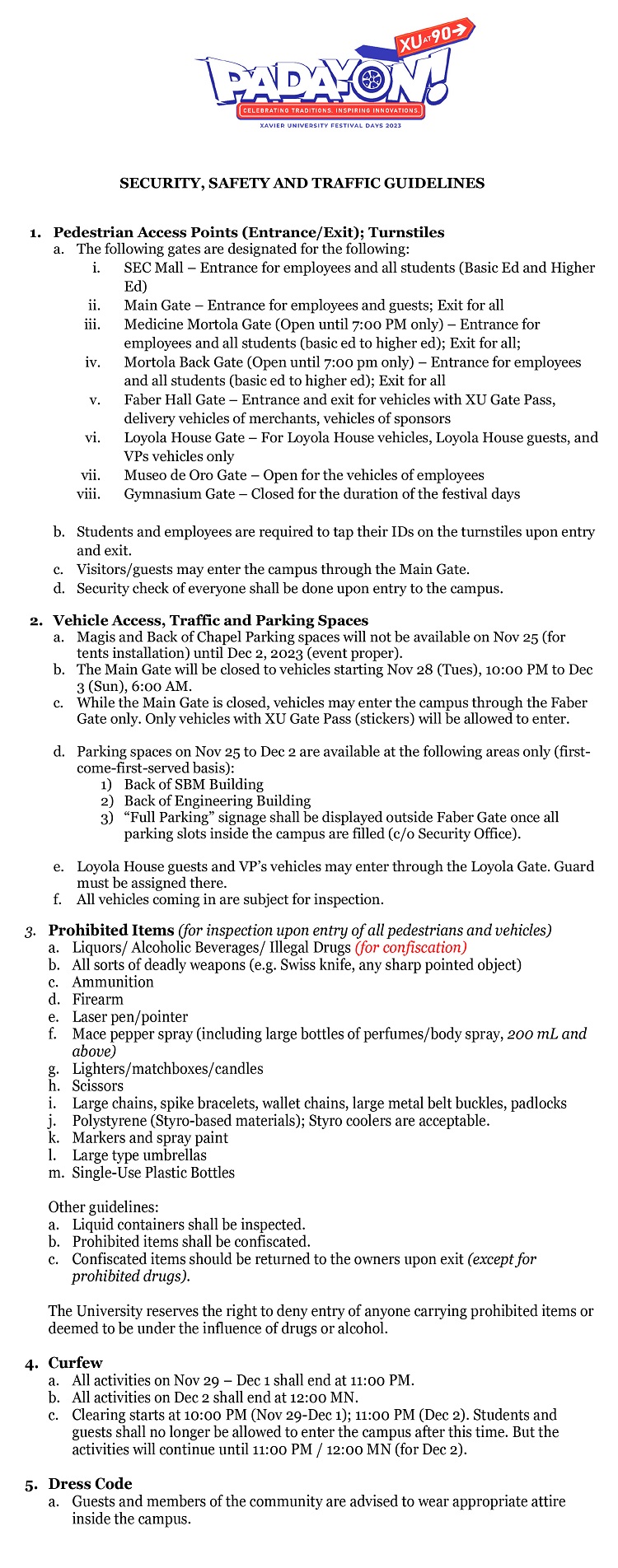11282023.Web.Xavier University Festival Day Security Guidelines 2023