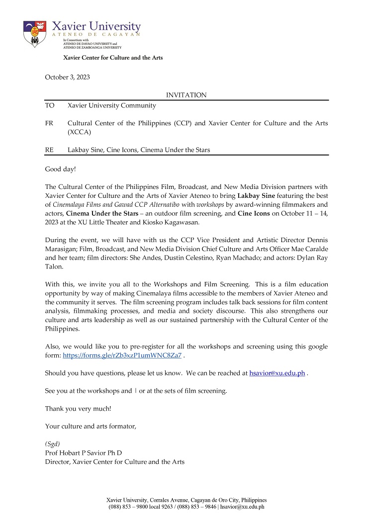 10062023.Web.Final CCP Lakbay Sine Invitation Letter to XU Community