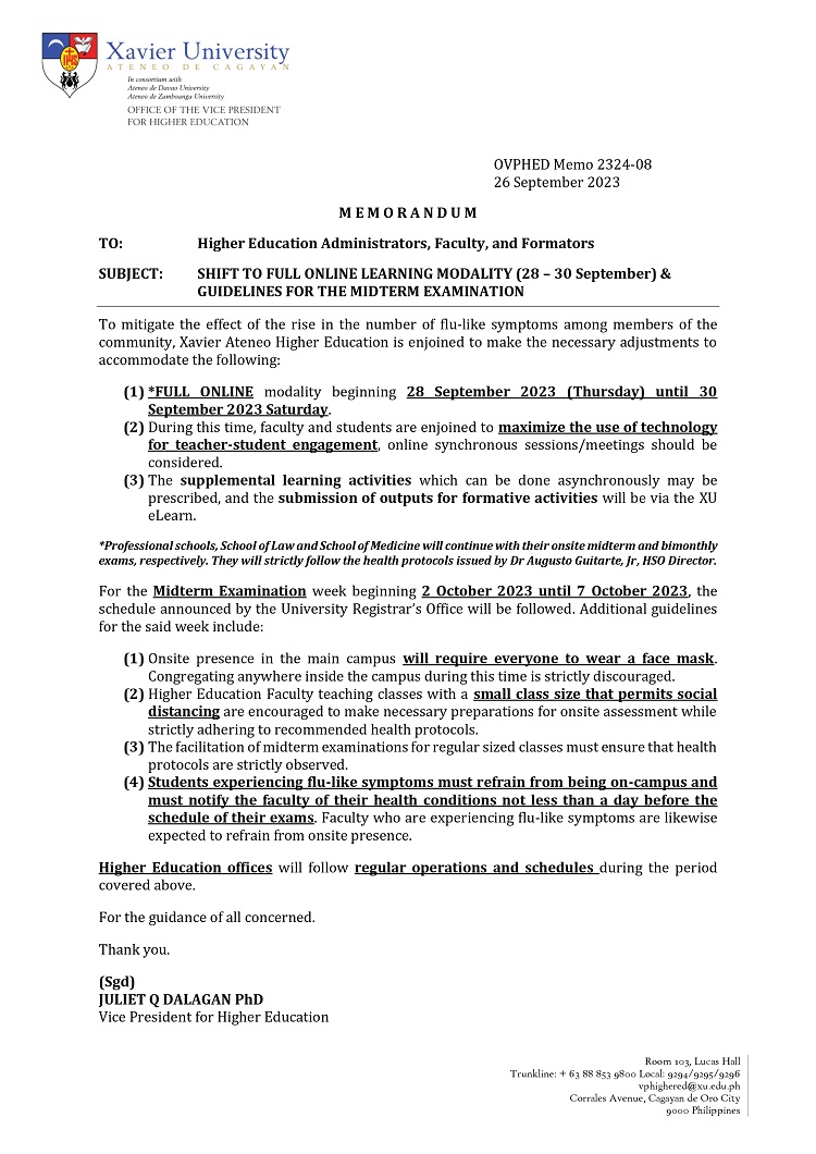 09262023.Web.OVPHED Memo 2324 08 OnsitePLUS SHIFT TO ONLINE MODALITY GUIDELINES FOR THE MIDTERM EXAM WEEK page 0001