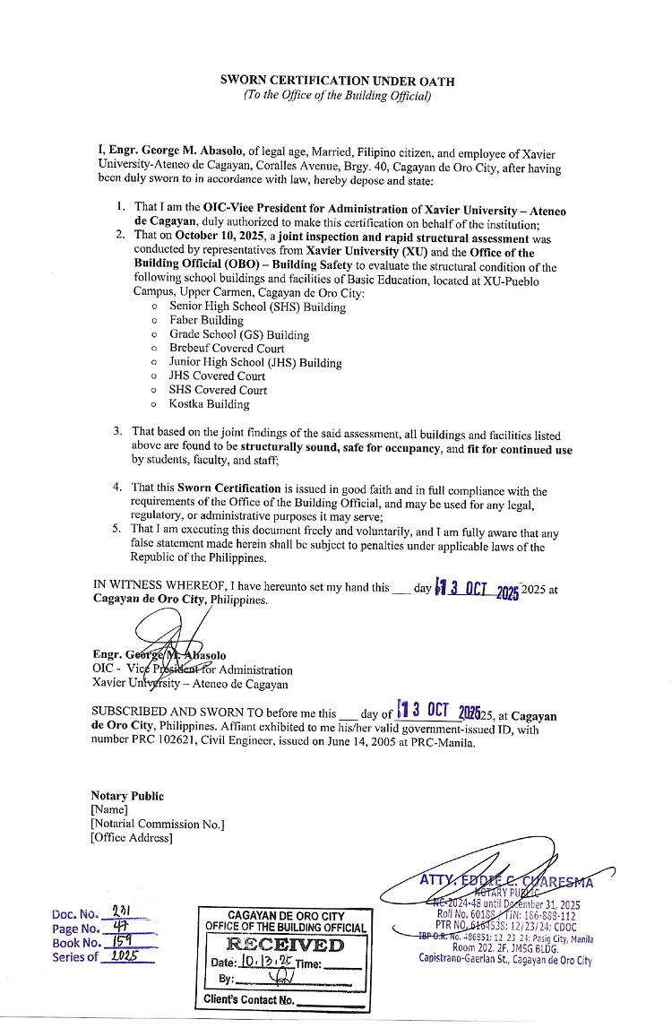 10152025.Web Sworn certification under oath and Certification Structural clearance XU Pueblo page 0001