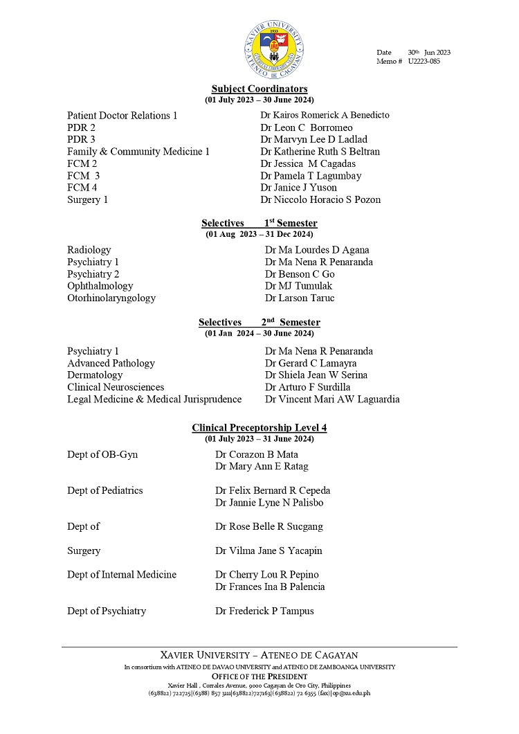 06302023.MemoU Web.U2223 085 230630 ReAppointment of Academic Administrators for the School of Medicine SY 2023 2024 page 0002