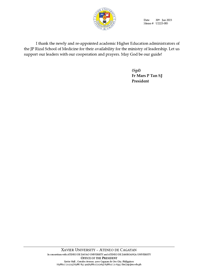 06302023.MemoU Web.U2223 085 230630 ReAppointment of Academic Administrators for the School of Medicine SY 2023 2024 page 0003