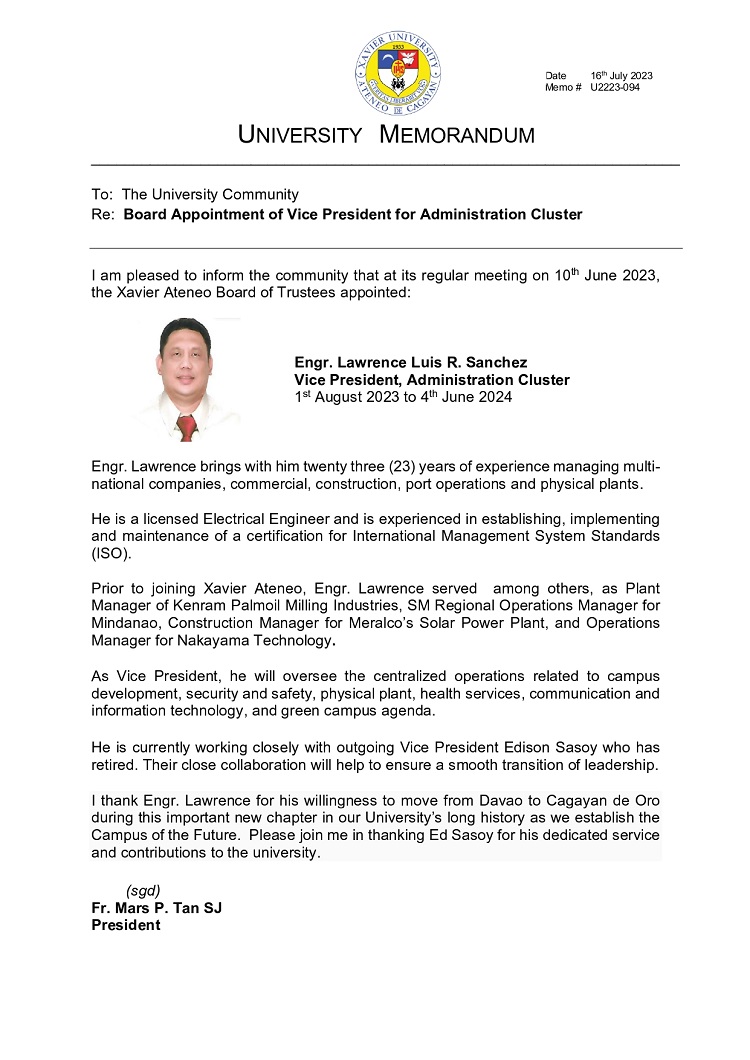 07172023.Web.U2223 094 230716 Appointment of Vice President Administration page 0001