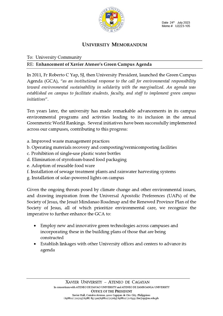 07252023.MemoUWeb.U2223 105 230724 Enhancement of Green Campus Agenda page 0001