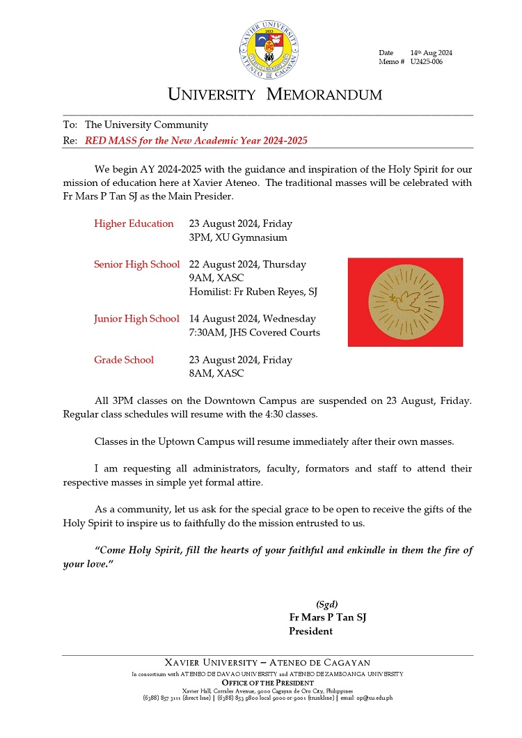 08142024.Web.MemoU U2425 006 240814 RED MASS for the New Academic Year 2024 2025 v3 page 0001