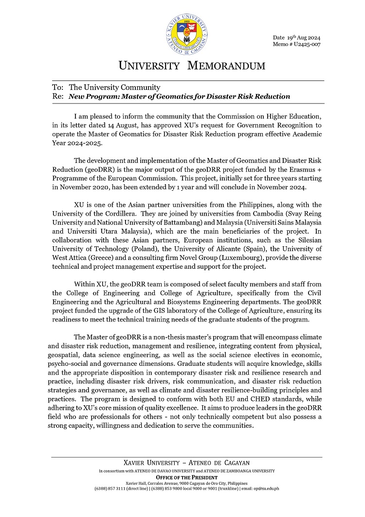 08192024.Web.MemoU U2425 007 240819 New Program Master of Geomatics for Disaster Risk Reduction finalversion images 0