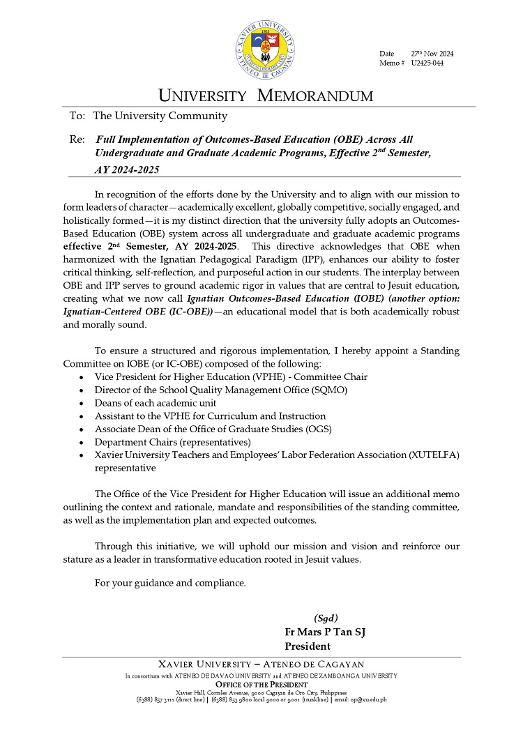 12092024.Web.MemoU U2425 044 241127 Full Implementation of Outcomes Based Education page 0001