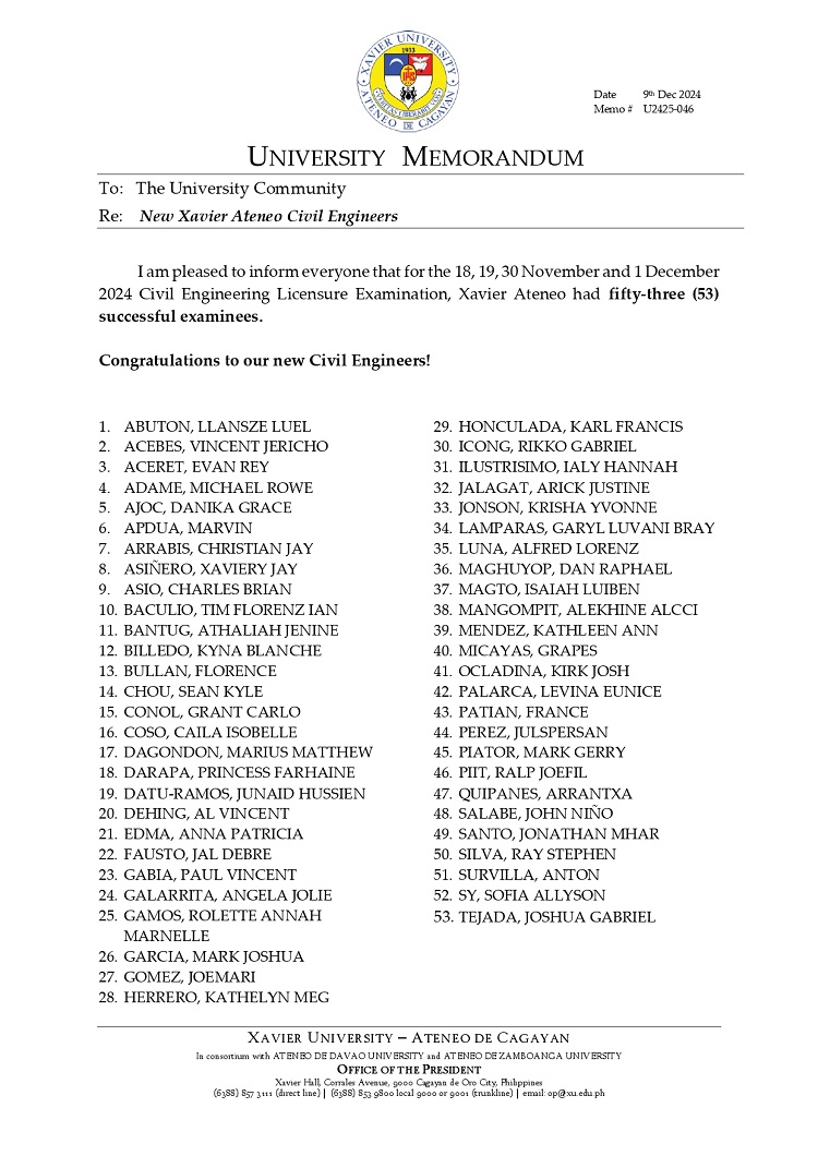 12092024.Web.MemoU U2425 046 241209 New Xavier Ateneo Civil Engineers page 0001