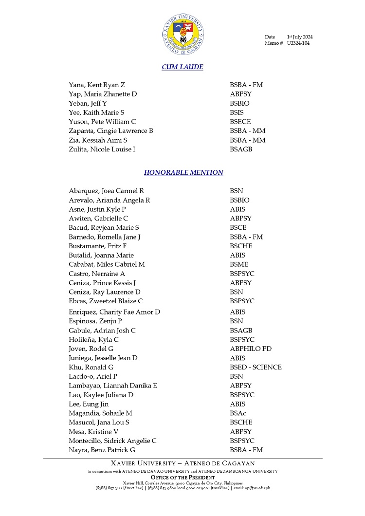 07022024.Web.MemoU U2324 104 240701 Graduation Honors 2024 Cum Laude Honorable Mention 7