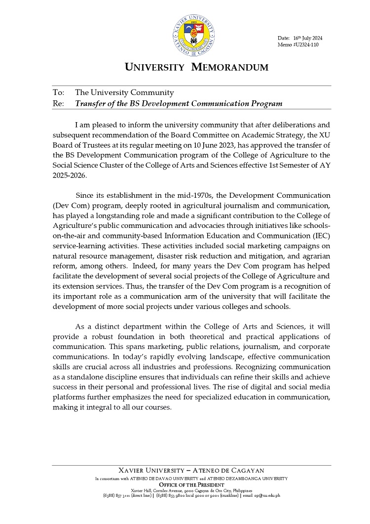 07172024.Web.MemoU U2324 110 240716 Transfer of the BS Development Communication Program page 0001