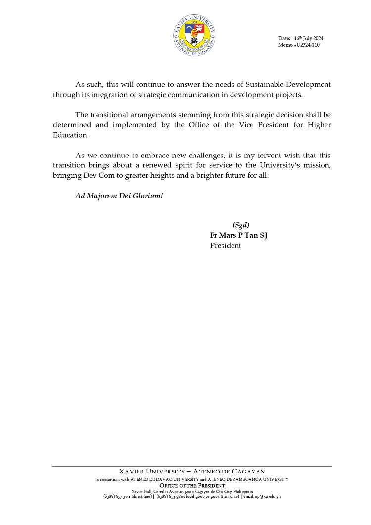 07172024.Web.MemoU U2324 110 240716 Transfer of the BS Development Communication Program page 0002