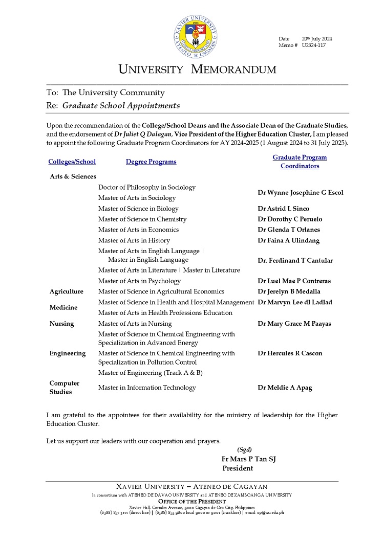 07222024.Web.MemoU U2324 117 240720 Graduate School Appointments page 1