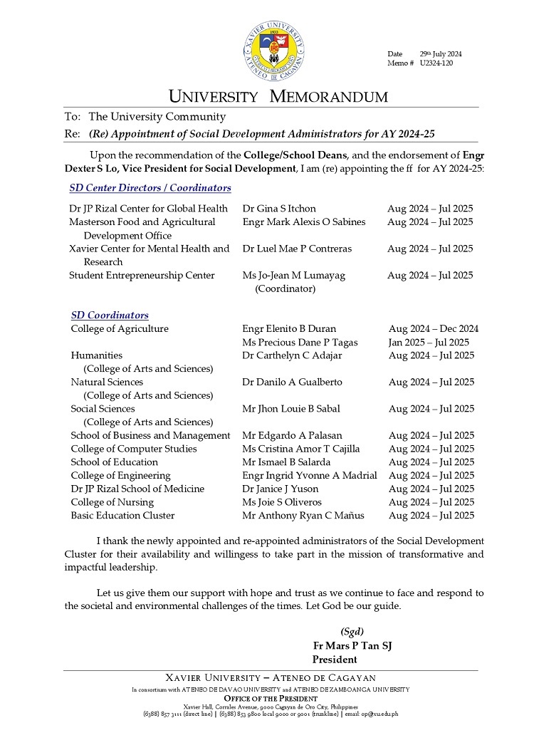 07292024.Web.MemoU U2324 120 240729 Re Appointment of Social Development Administrators for AY 2024 25 page 0001