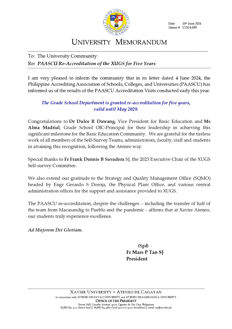 06102024.Web.MemoU U2324 089 240610 XUGS on Accreditation page 0001