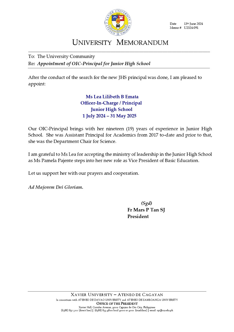 06132024.Web.MemoU U2324 091 240613 Appoint of JHS OIC Principal