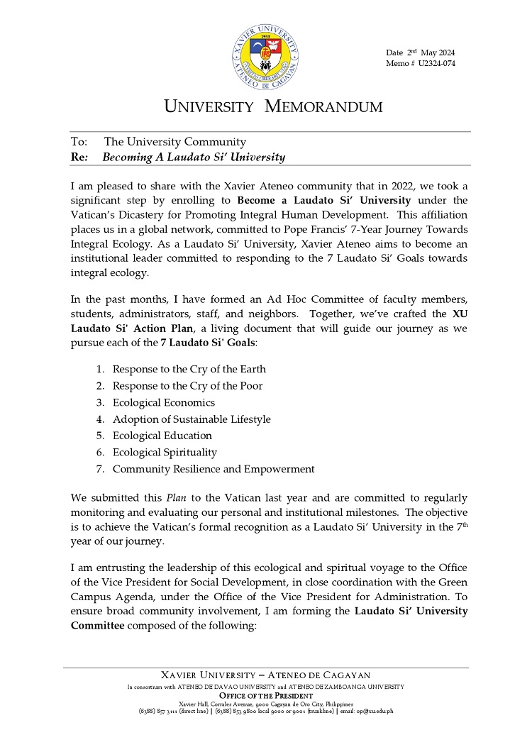 05032024.Web.MemoU U2324 074 020524 Becoming a Laudato Si University