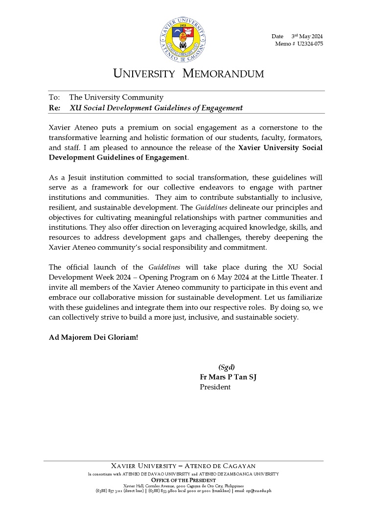 05042024.Web.MemoU U2324 075 020524 XU Social Development Guidelines of Engagement rev page 0001