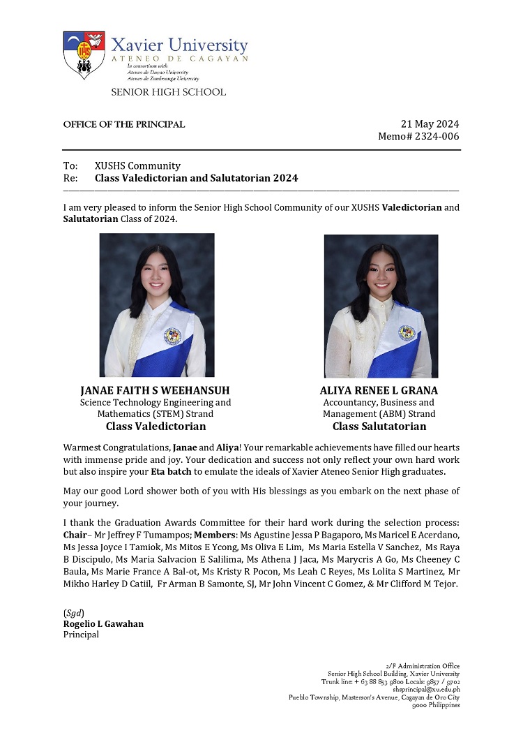 05212024.Web.MemoSHS Memo 2324 006 CLass Valedictorian and Salutatorian 2024