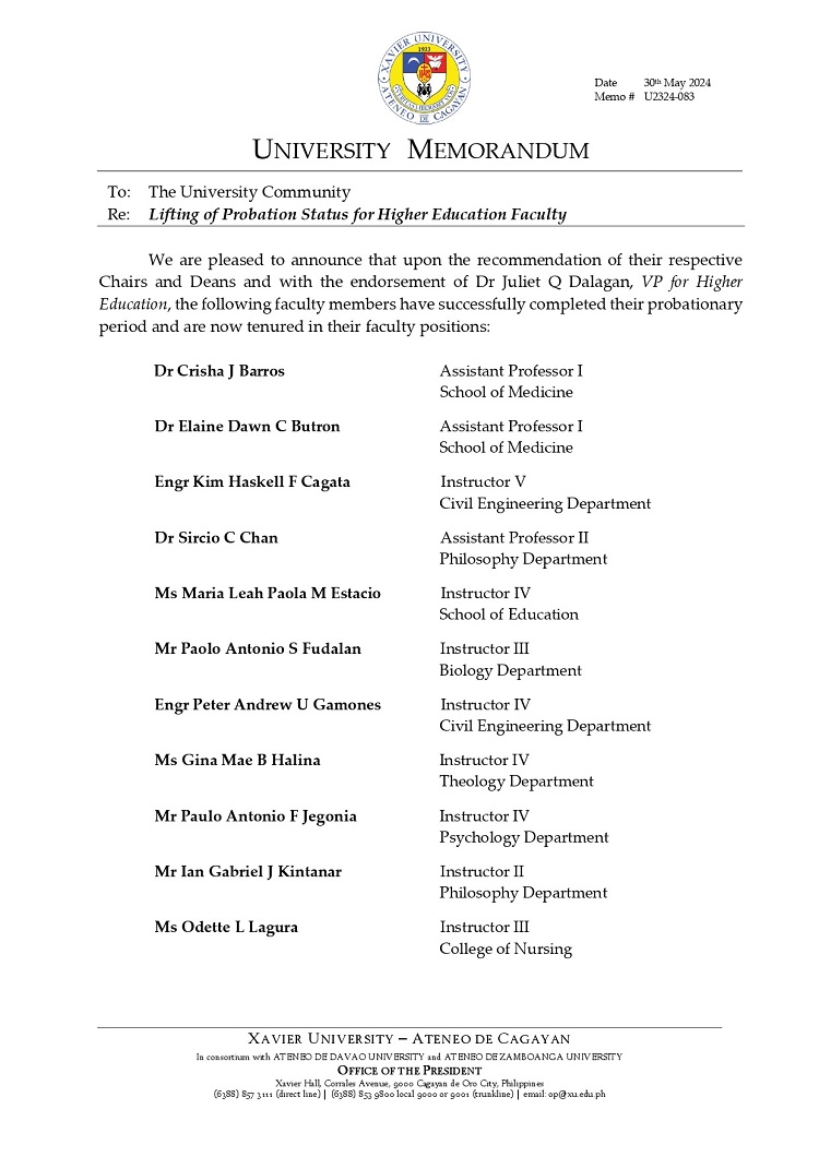 05312024.Web.MemoU U2324 083 240531 Lifting of Probation Status for Higher Education Faculty page 0001