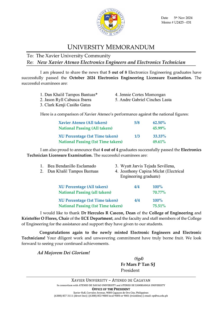 11072024.Web.MemoU U2425 031 241105 New Xavier Ateneo Electronics Engg and Electronics Technician