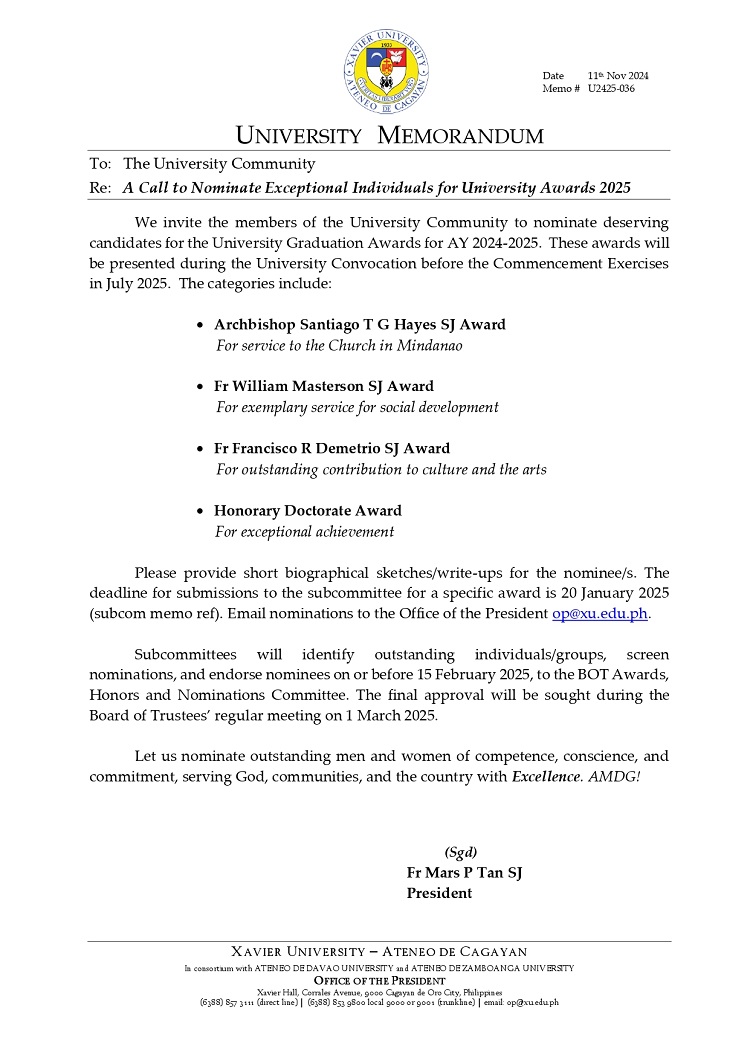 11132024.Web.MemoU U2425 036 241111 A Call to Nominate Exceptional Individuals for University Awards 2025