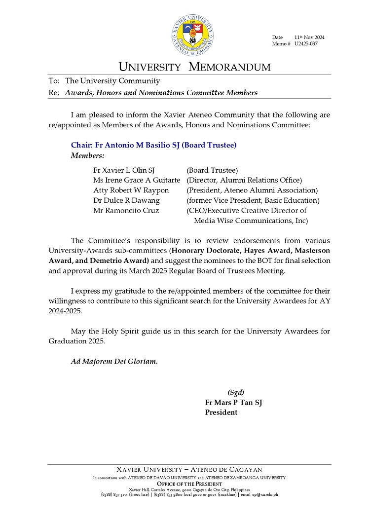 11142024.Web.MemoU U2425 037 241111 Awards Honors and Nominations Committee Members page 0001