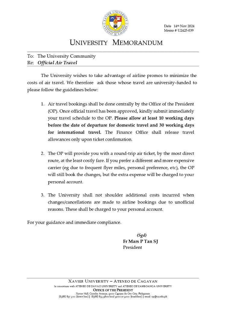 11162024.Web.MemoU U2425 039 241114 Air Travel Requests