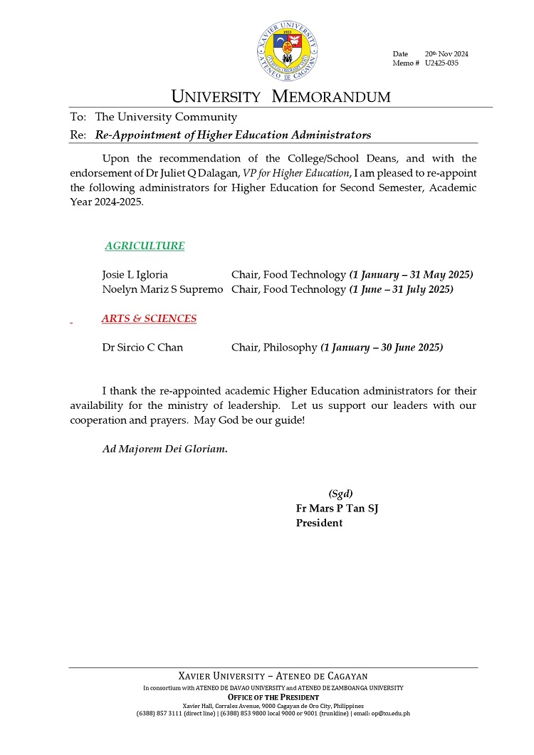 11212024.Web.MemoU U2425 035 241120 Re Appointment of Higher Education Administrators page 0001