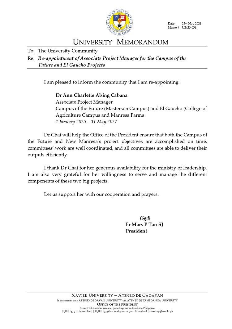 11222024.Web.MemoU U2425 038 241122 Re appointment of Associate Project Manager for the Campus of the Future and El Gaucho Projects 1 page 0001 1