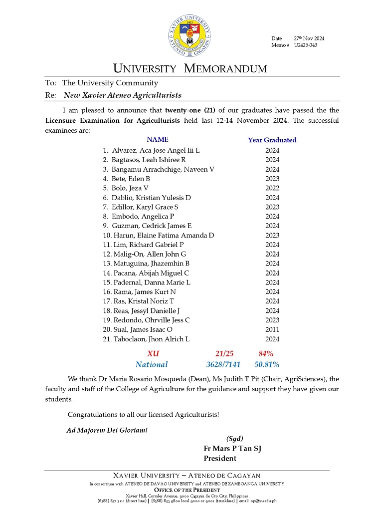 11292024.Web.MemoU U2425 043 241127 New Xavier Ateneo Agriculturists page 0001