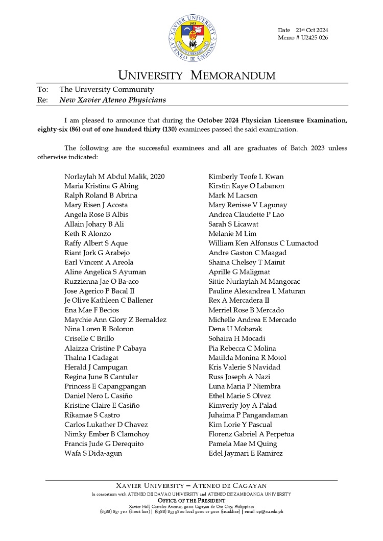 10222024.Web.MemoU U2425 026 241021 New Xavier Ateneo Physicians page 0001