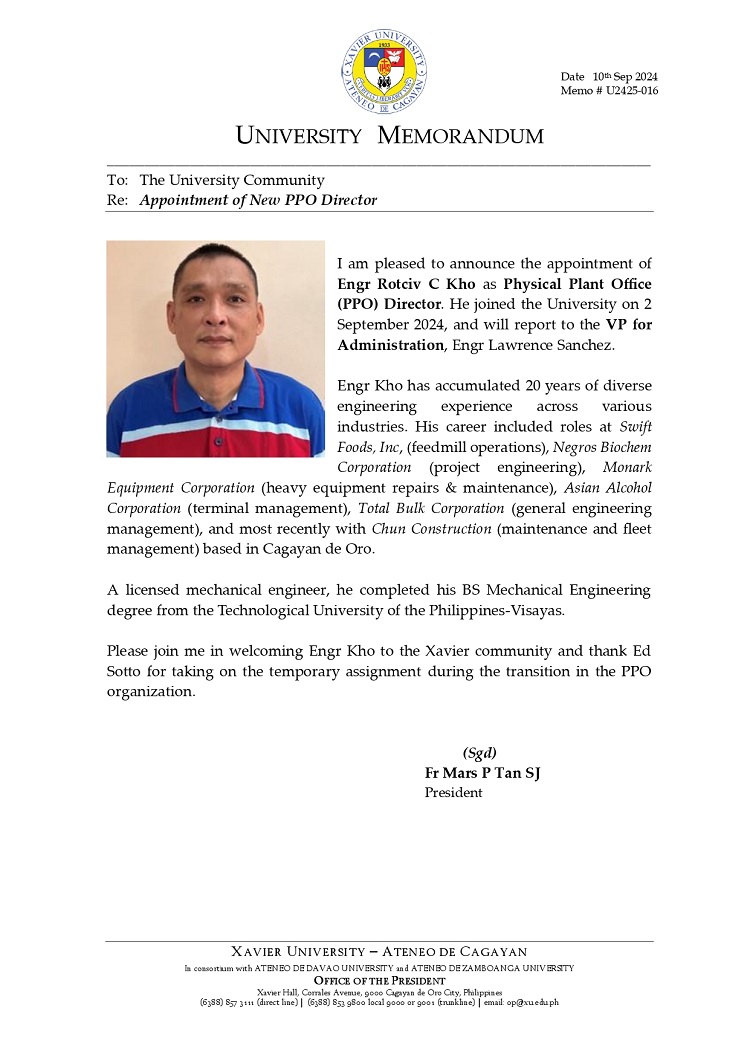 09102024.Web.MemoU U2425 016 240910 Appointment of New PPO Director