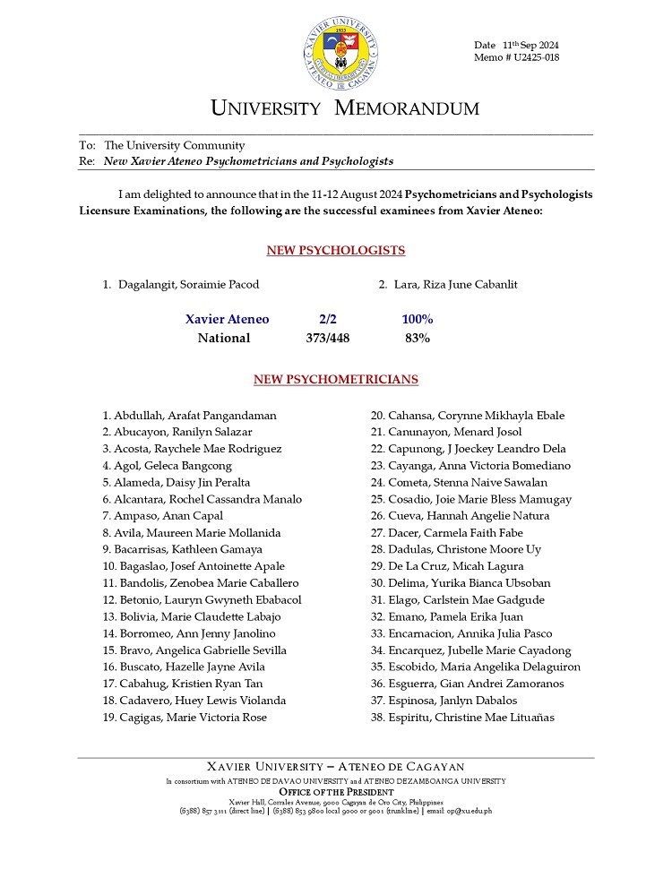 09112024.Web.MemoU U2425 018 240911 New Xavier Ateneo Psychometricians and Psychologists page 0001
