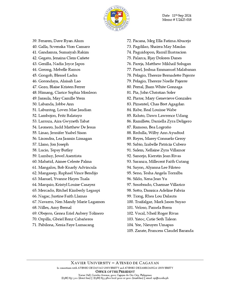 09112024.Web.MemoU U2425 018 240911 New Xavier Ateneo Psychometricians and Psychologists page 0002