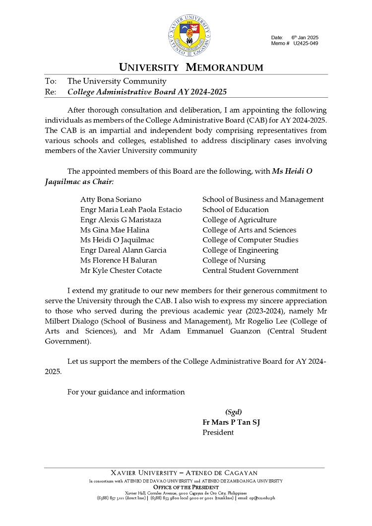 01062025.Web.MemoU U2425 049 250106 College Administrative Board AY 2024 2025 page 0001