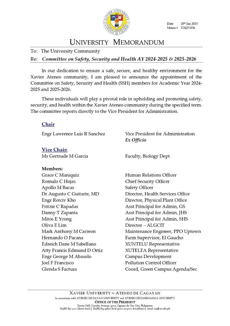 01202025.Web.MemoU U2425 056 250120 Committee on Safety Security and Health SY 2024 2025 2025 2026 ver2 page 0001
