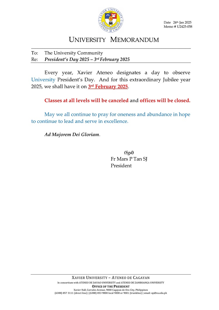 01242025.Web.MemoU U2425 058 250124 Presidents Day 2025 3rd February 2025 ses