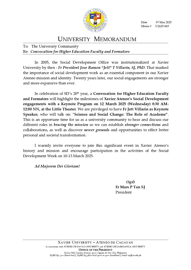 03042025.Web.MemoU U2425 065 250303 Convocation for Higher Education Faculty and Formators