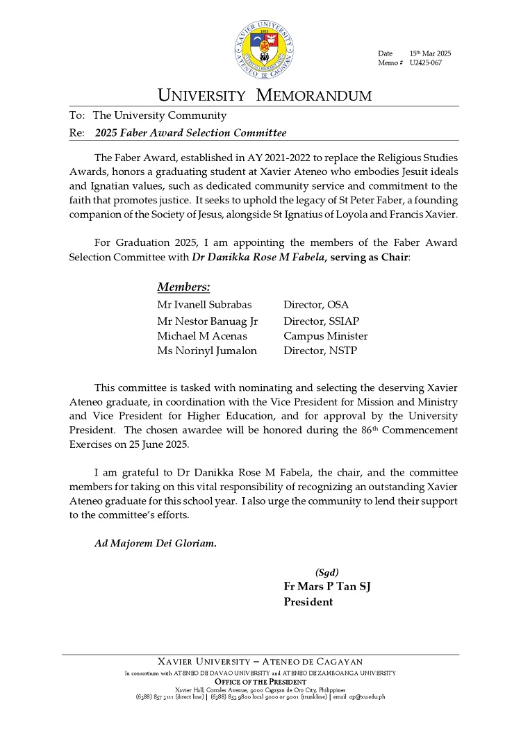 03152025.Web.MemoU U2425 067 250315 2025 Faber Award Selection Committee page 0001