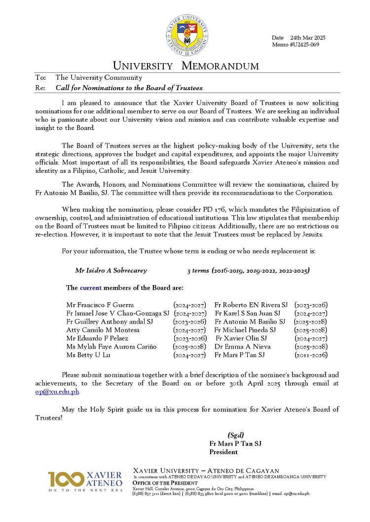 03242025.Web.MemoU U2425 069 250322 Call for Nominations to the Board of Trustees page 0001