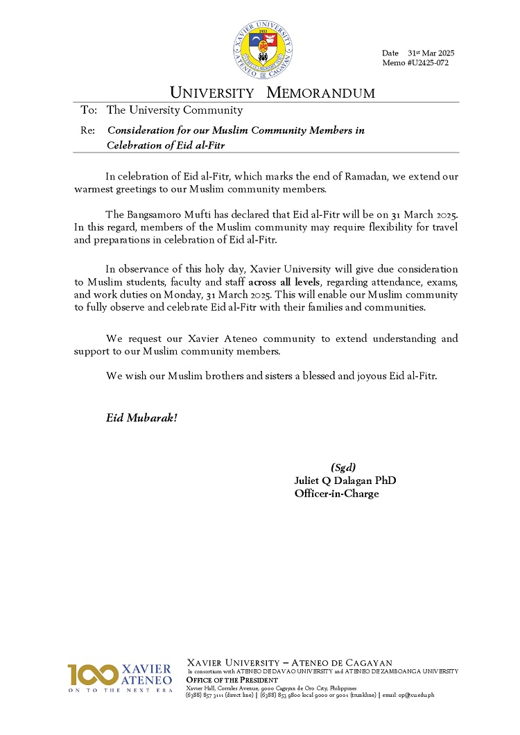 03312025.Web.MemoU U2425 072 250331 Consideration of our Muslim Community Members in Celebration of Eid Al Fitr page 0001