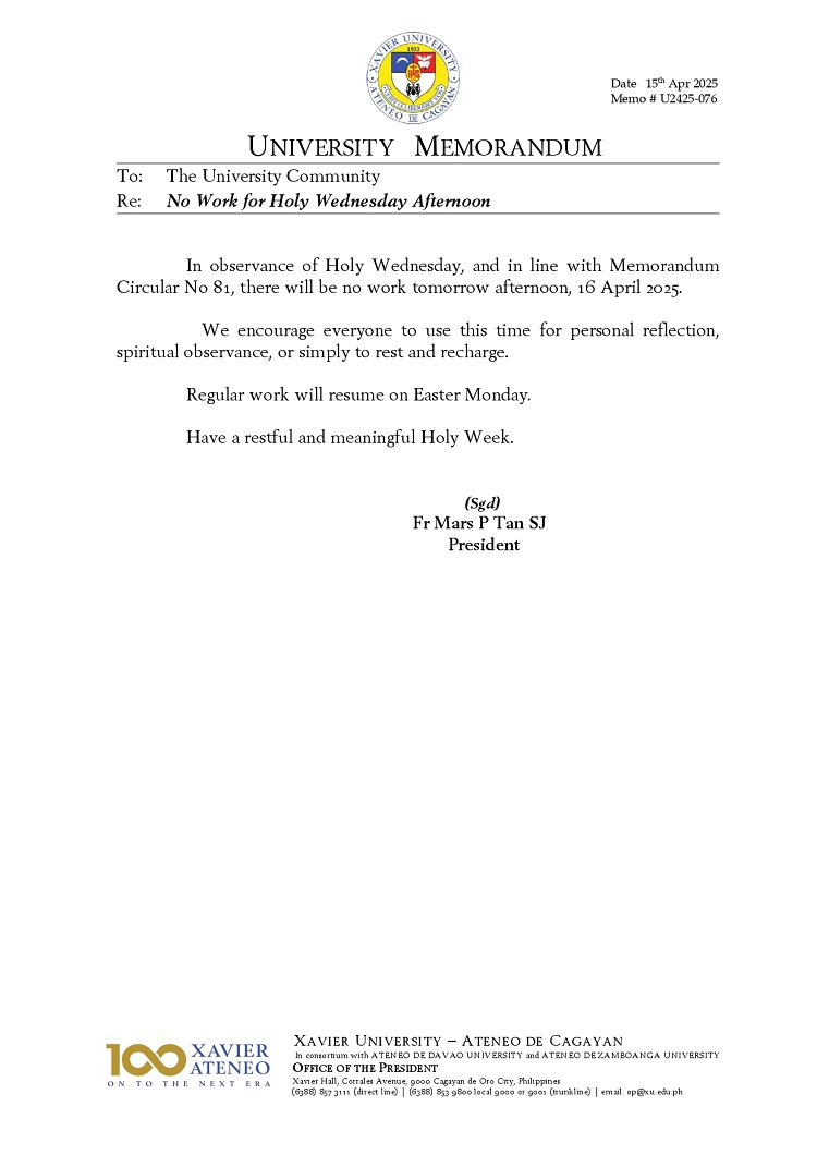 04152025.Web.MemoU U2425 076 25415 Work suspension Holy Wednesday 2025 page 0001