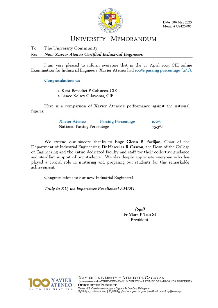 05312025.Web.MemoU U2425 086 20250530 New Xavier Ateneo Certified Industrial Engineers page 0001