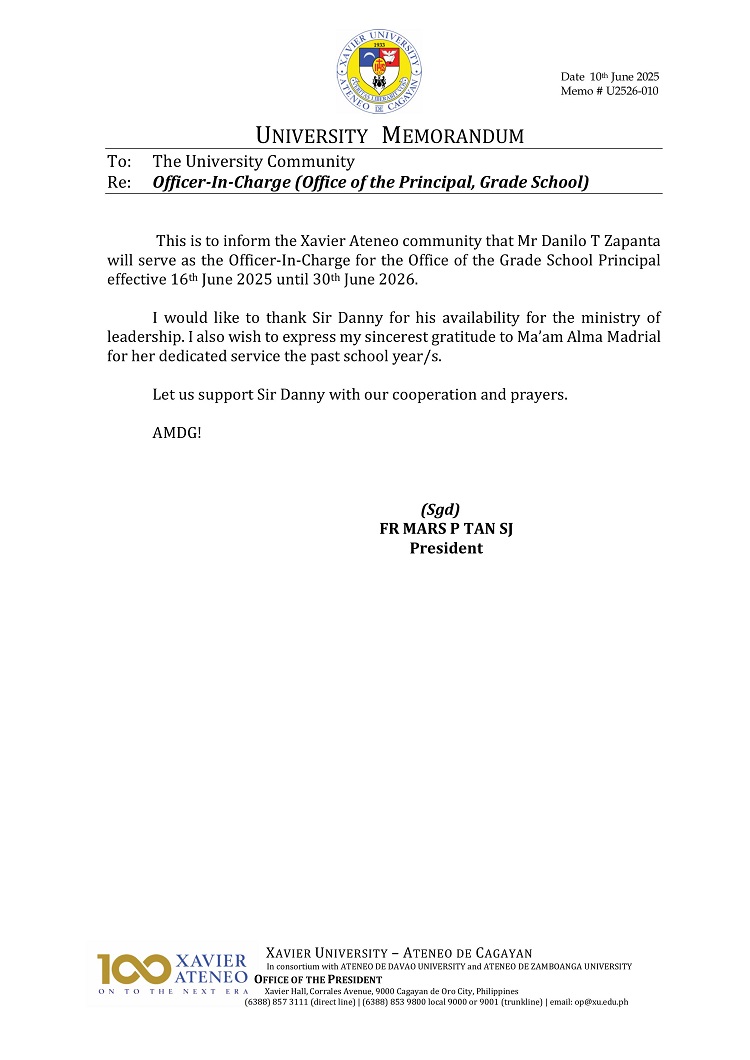06112025.Web.MemoU U2526 010 250610 Officer In Charge Office of the Principal Grade School Principal OIC