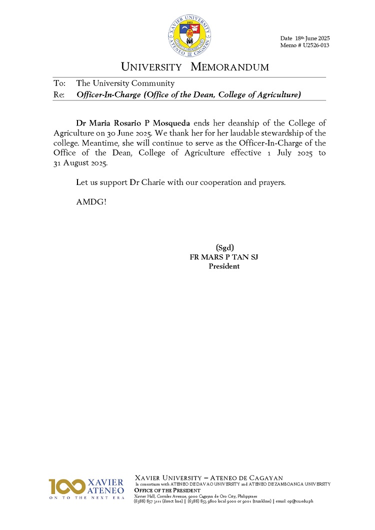 06202025.Web.MemoU U2526 013 250618 Officer in Charge College of Aggriculture page 0001