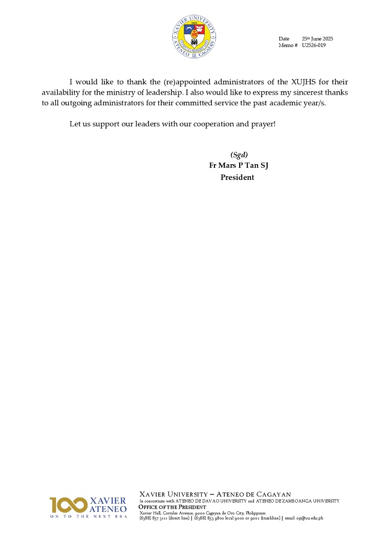 06252025.Web.MemoU U2526 019 250625 ReAppointment of XUJHS Administrators for AY 2025 2026 page 0002