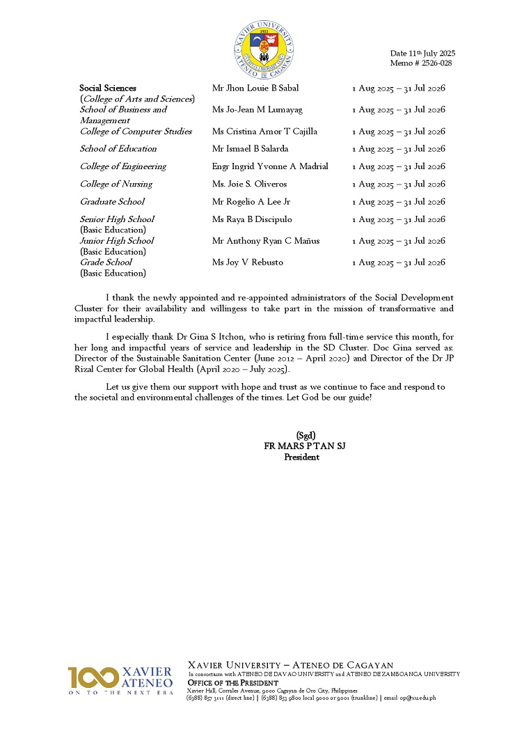 07122025.Web.MemoU U2526 030 250711 Re Appointment of SD Cluster Administrators 2025 2026 page 0002