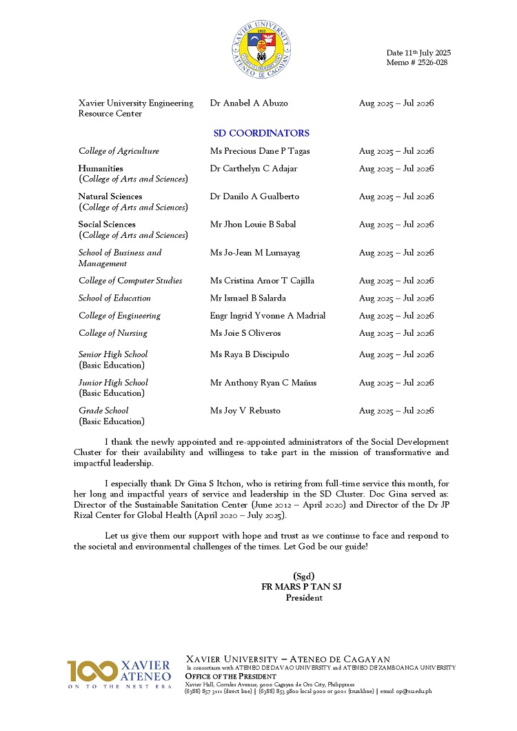 07282025.Web.MemoU U2526 030 250728 Corrected Re Appointment of SD Cluster Administrators 2025 2026 page 0002