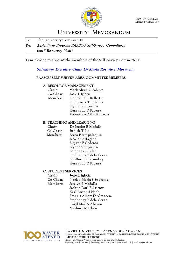 08052025.Web.MemoU U2526 037 20250801 Agriculture Program PAASCU Self Survey Committees page 0001