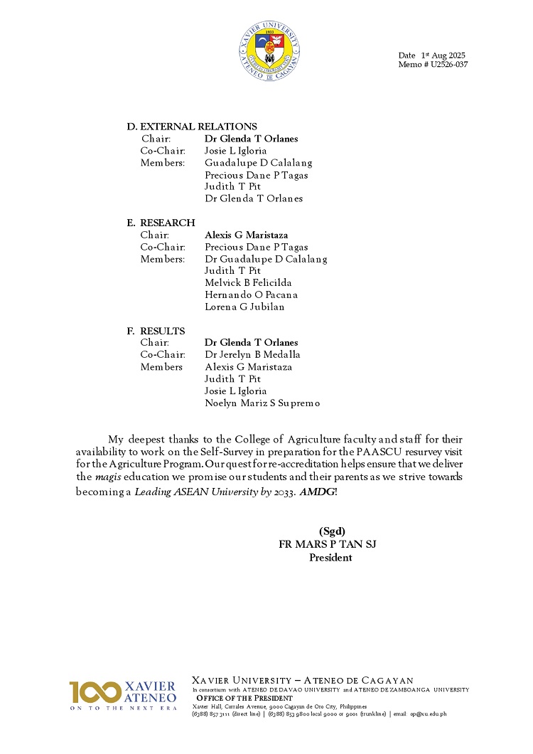 08052025.Web.MemoU U2526 037 20250801 Agriculture Program PAASCU Self Survey Committees page 0002